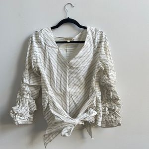 Puffy Long Sleeve White Striped Blouse (never worn)